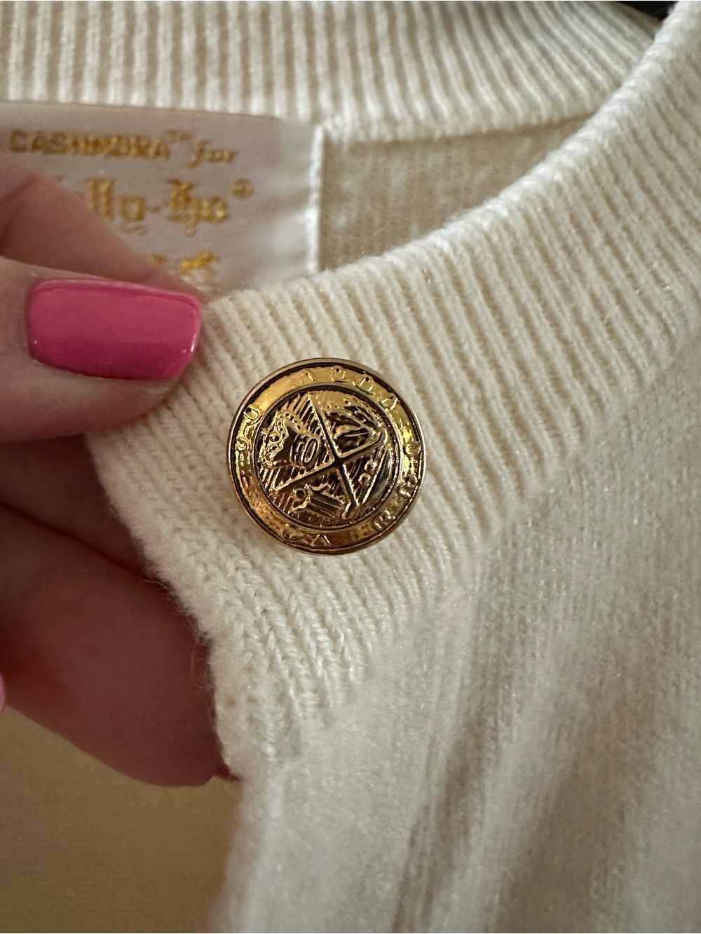 Cream Button-Front Women's Cardigan with Gold Buttons - Picture 8 of 8